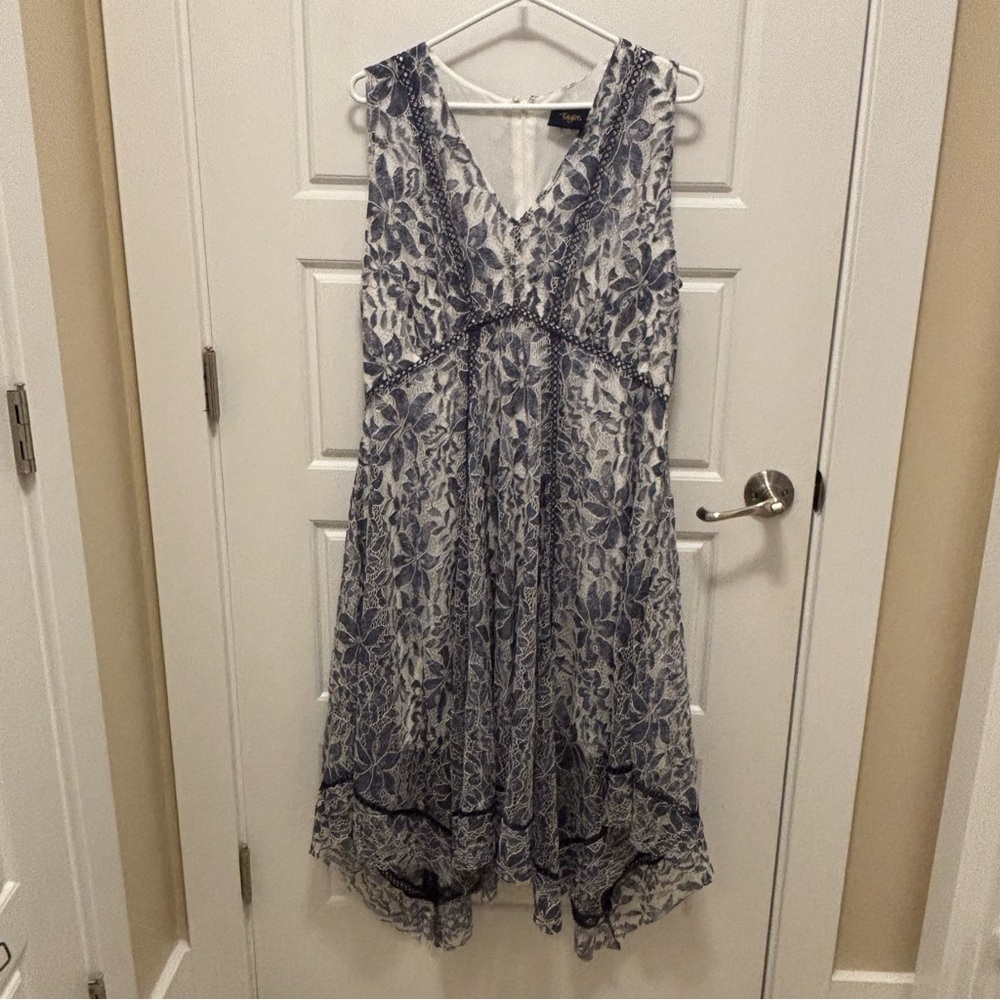 NWT Just Taylor Blue and White Lace Asymmetrical High-Low Sundress